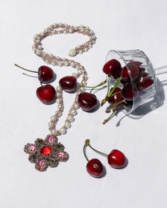EVA PENDANT in Silk, Pearl, Pearls color Rose detail view with classic and elegant design