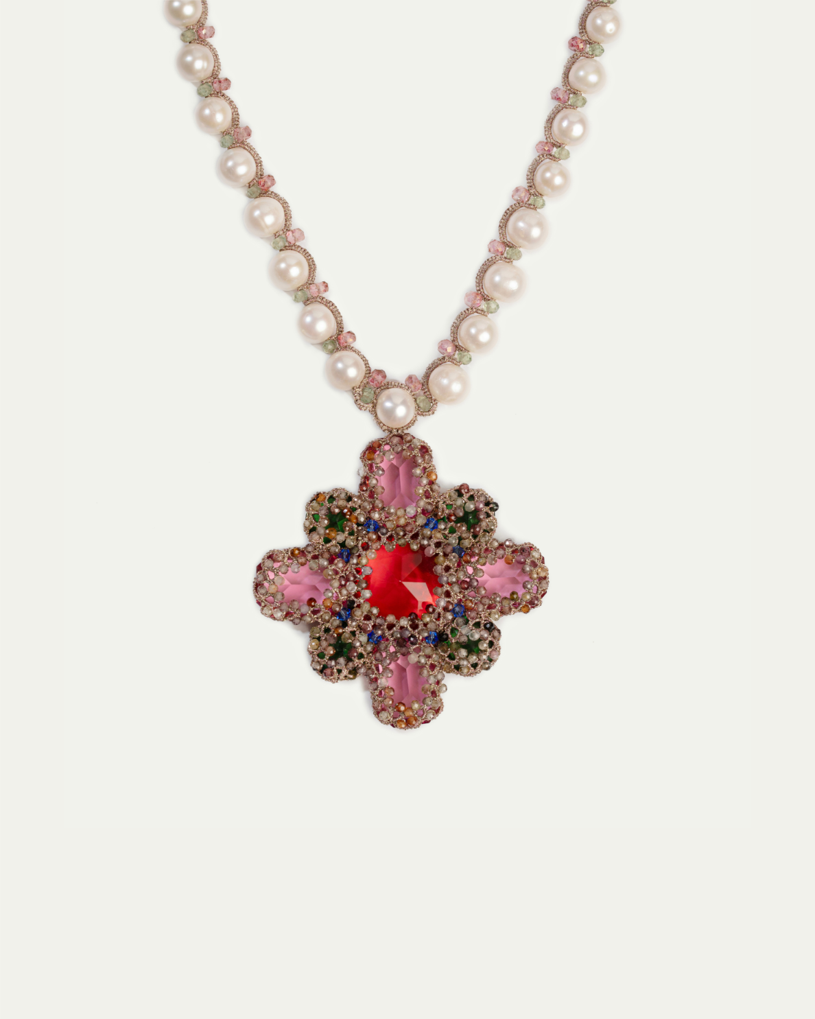 EVA PENDANT in Silk, Pearl, Pearls color Rose close-up view with premium look and attention to detail