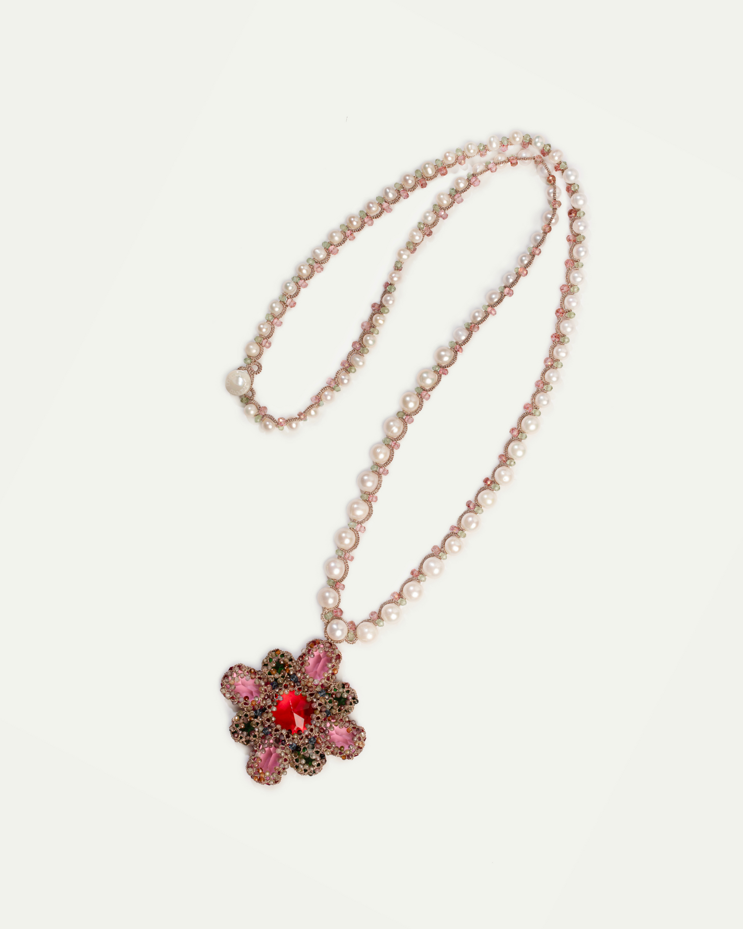 EVA PENDANT in Silk, Pearl, Pearls color Rose perspective view with exceptional quality and modern design