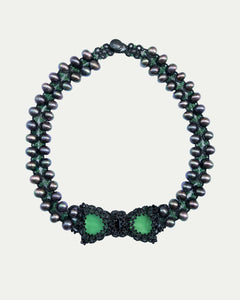 EXCLUSIVE NECKLACE 4042 in Silk, Pearl, Pearls front view with elegant and refined design