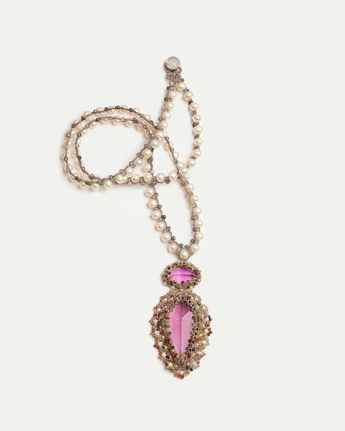 EXCLUSIVE PENDANT 4001 in Silk, Pearl, Pearls side view with decorative details and quality finishes