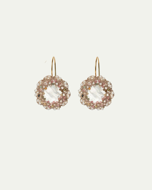 GABI EARRINGS in Silk, Pearl, Pearls color White front view with elegant and refined design