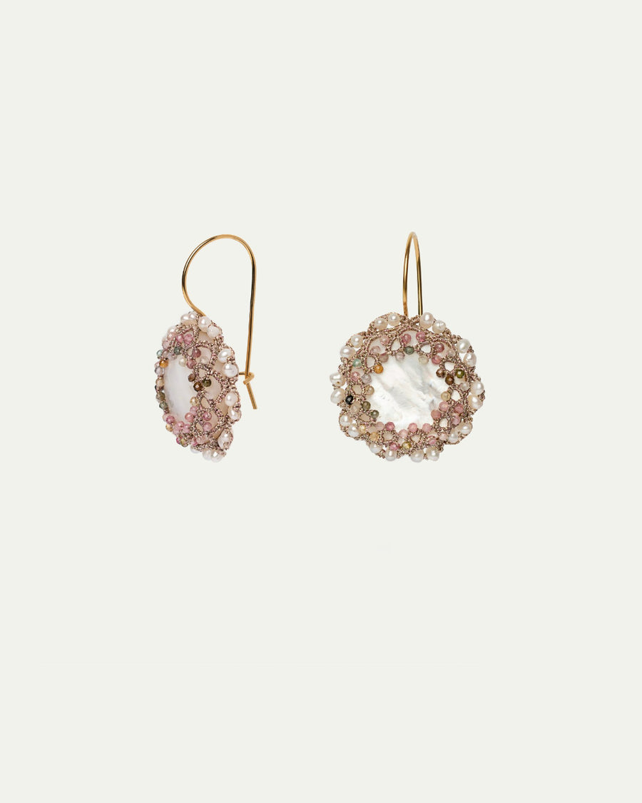 GABI EARRINGS in Silk, Pearl, Pearls color White detail view with classic and elegant design