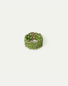 GALIA RING in Silk color Green side view with decorative details and quality finishes