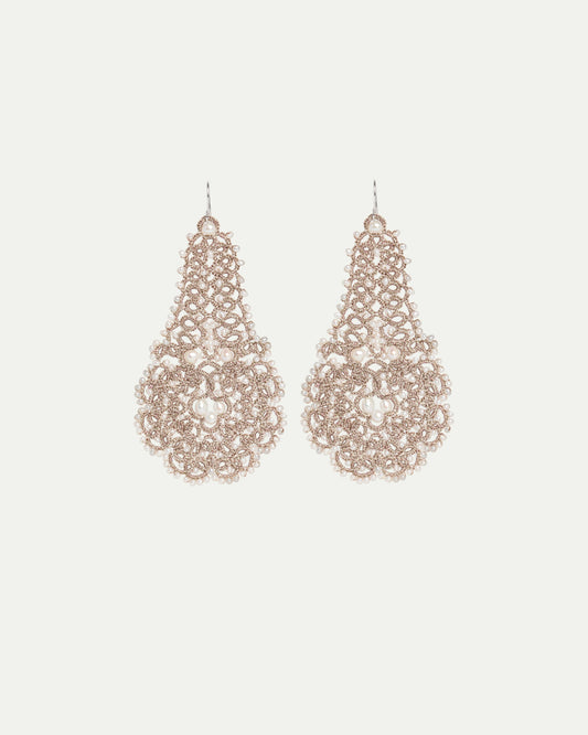 GERBERA EARRINGS in Silk, Silver, Pearls color White with elegant and refined design