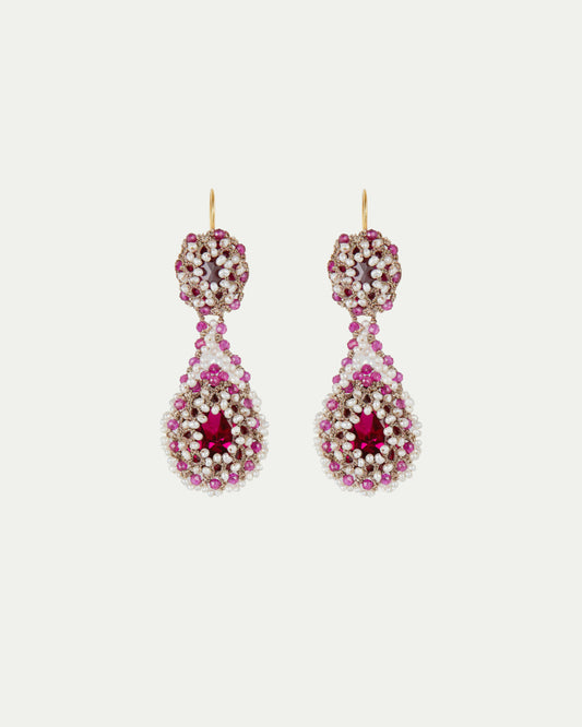 GRETA EARRINGS in Silk, Gold, Silver color Rose front view with elegant and refined design