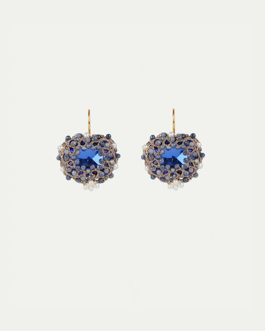HEPBURN EARRINGS in Silk, Gold, Silver color Blue front view with elegant and refined design
