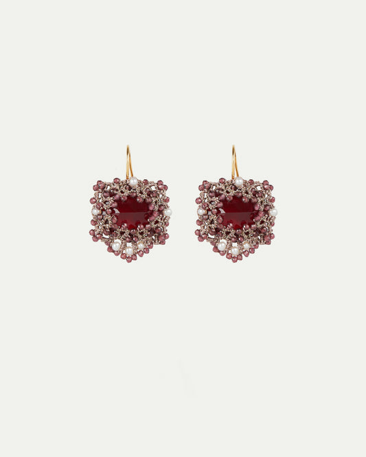 HEPBURN EARRINGS in Silk, Gold, Silver color Red front view with elegant and refined design