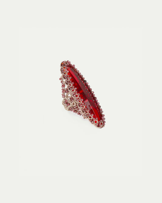 HEPBURN RING in Silk, Garnet, Glass color Red front view with elegant and refined design