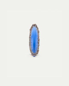 Blue silk ring with topaz and glass detailing, size 61, exquisite craftsmanship.