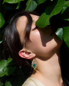 HERA EARRINGS in Silk, Gold, Silver color Green front view with elegant and refined design