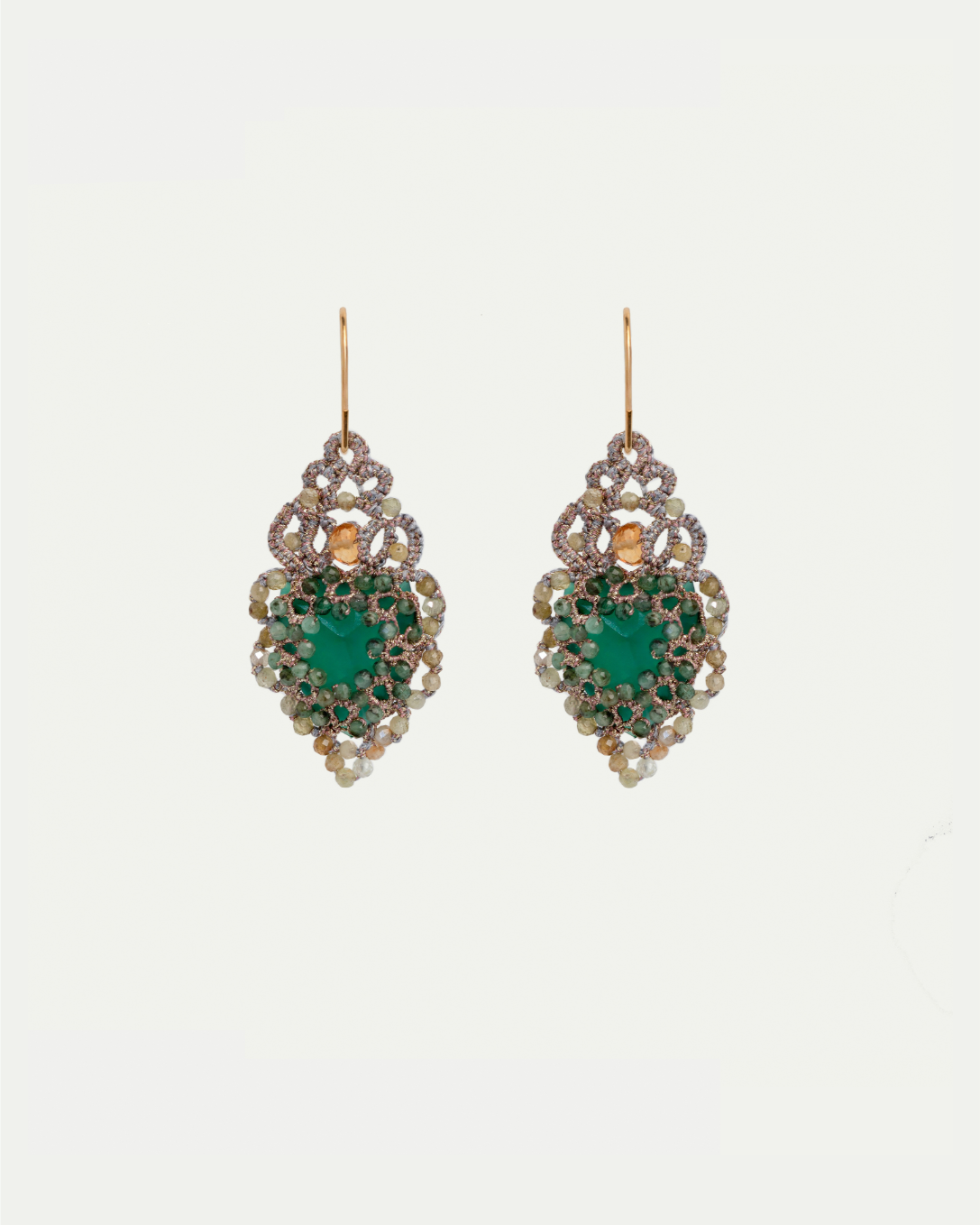 HERA EARRINGS in Silk, Gold, Silver color Green side view with decorative details and quality finishes