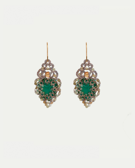 HERA EARRINGS in Silk, Gold, Silver color Green side view with decorative details and quality finishes