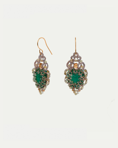 HERA EARRINGS in Silk, Gold, Silver color Green close-up view with premium look and attention to detail