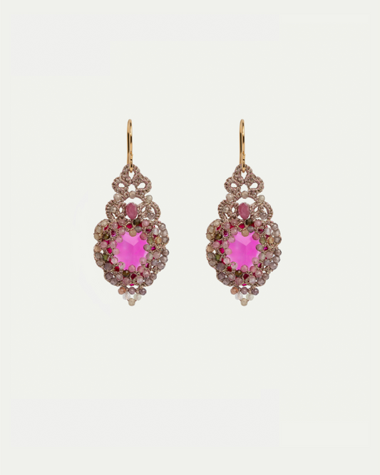 HERA EARRINGS in Silk, Gold, Silver color Rose front view with elegant and refined design
