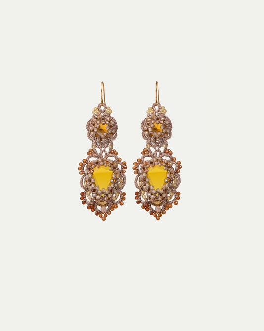 INESSE EARRINGS in Silk, Gold, Silver color Gold side view with decorative details and quality finishes