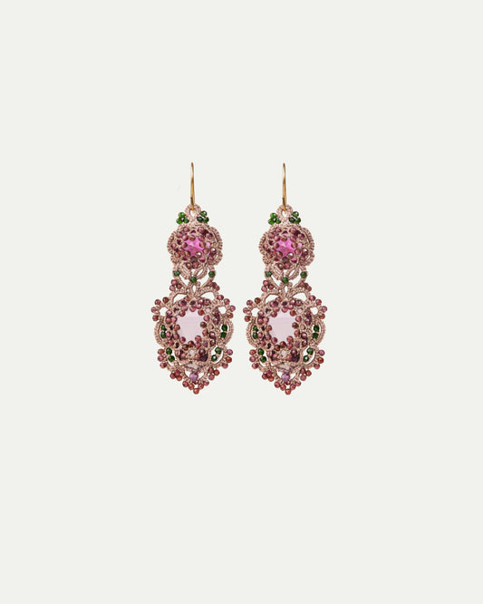 INESSE EARRINGS in Silk, Gold, Silver color Red front view with elegant and refined design