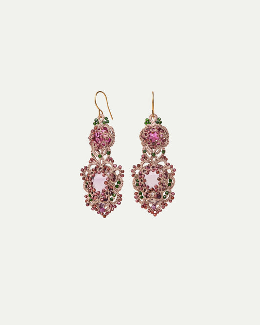 INESSE EARRINGS in Silk, Gold, Silver color Red side view with decorative details and quality finishes