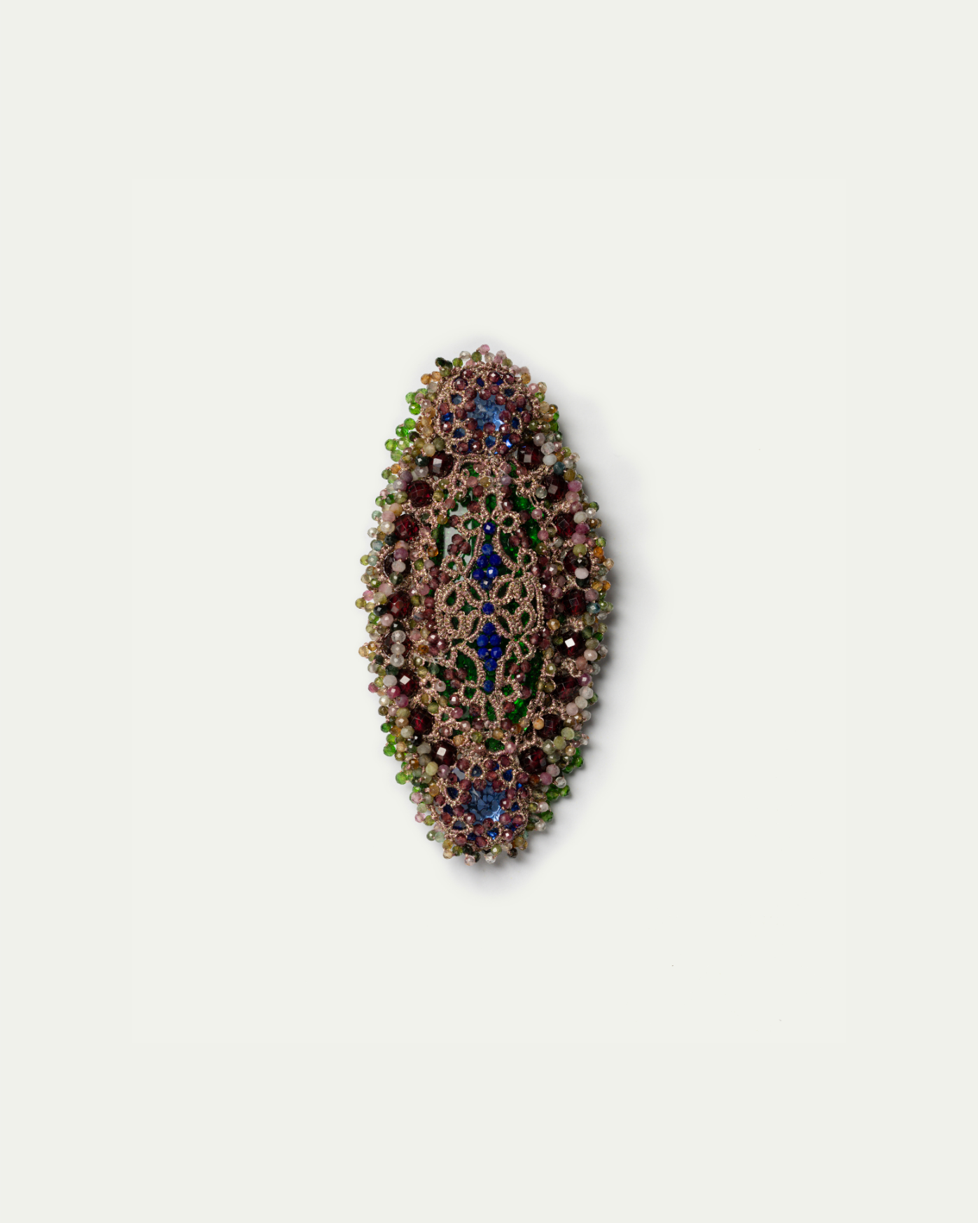 JENNA BROOCH in Silk, Silver, Garnet color Multicolor detail view with classic and elegant design