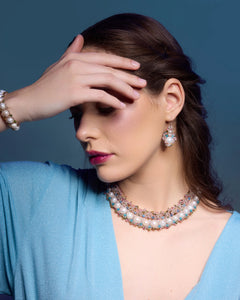 JENNIFER NECKLACE in Silk, Pearl, Aquamarine color Multicolor front view with elegant and refined design
