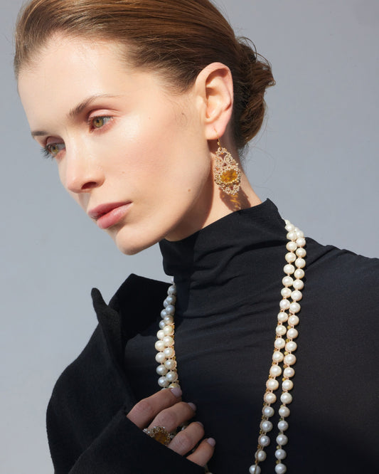 KIARA EARRINGS in Silk, Gold, Silver color Gold front view with elegant and refined design