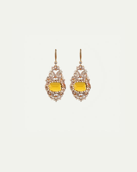 KIARA EARRINGS in Silk, Gold, Silver color Gold side view with decorative details and quality finishes