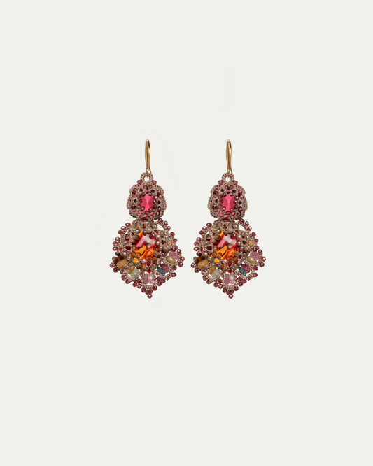 KIMBERLY EARRINGS in Silk, Gold, Silver color Red front view with elegant and refined design
