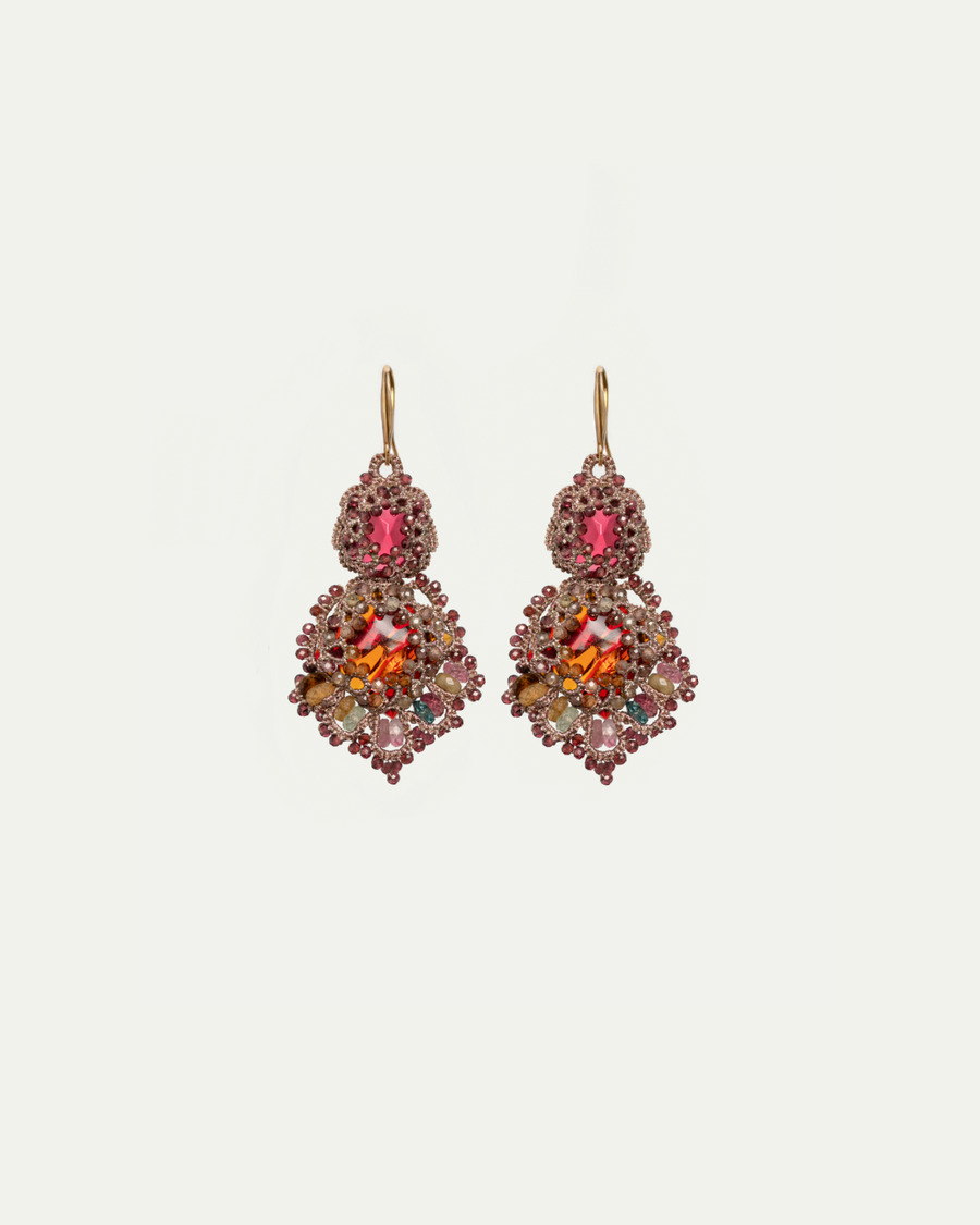 KIMBERLY EARRINGS in Silk, Gold, Silver color Red front view with elegant and refined design