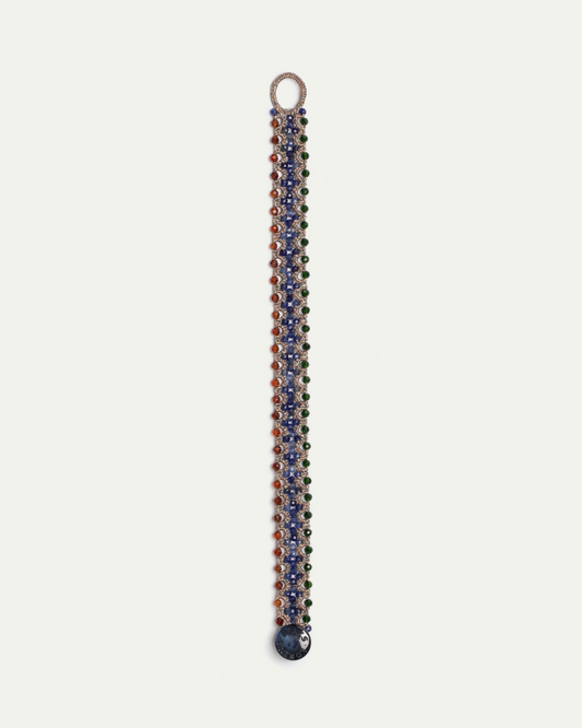 LINDA BRACELET in Silk, Pearl, Garnet color Multicolor front view with elegant and refined design