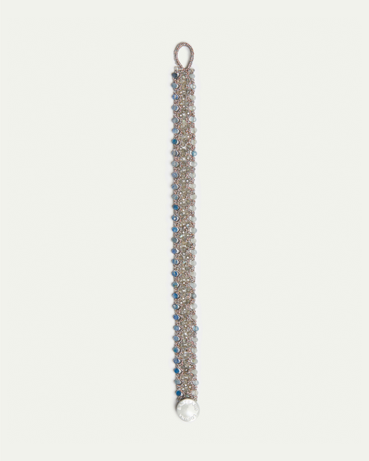 LINDA BRACELET in Silk, Pearl, Kyanite color Blue front view with elegant and refined design