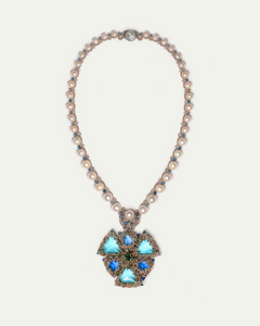 LYDIA NECKLACE in Silk, Pearl, Pearls color Blue front view with elegant and refined design