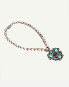 LYDIA NECKLACE in Silk, Pearl, Pearls color Blue angle view with superior finishes and refined design