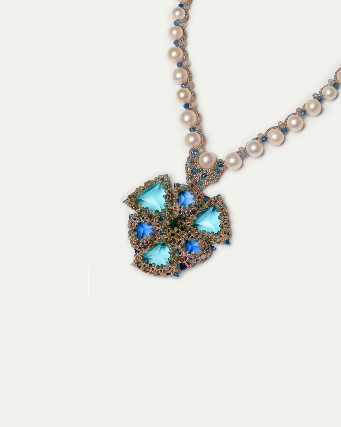 LYDIA NECKLACE in Silk, Pearl, Pearls color Blue perspective view with exceptional quality and modern design