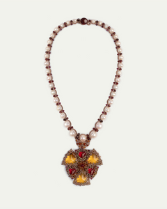 LYDIA NECKLACE in Silk, Pearl, Pearls color Yellow angle view with superior finishes and refined design