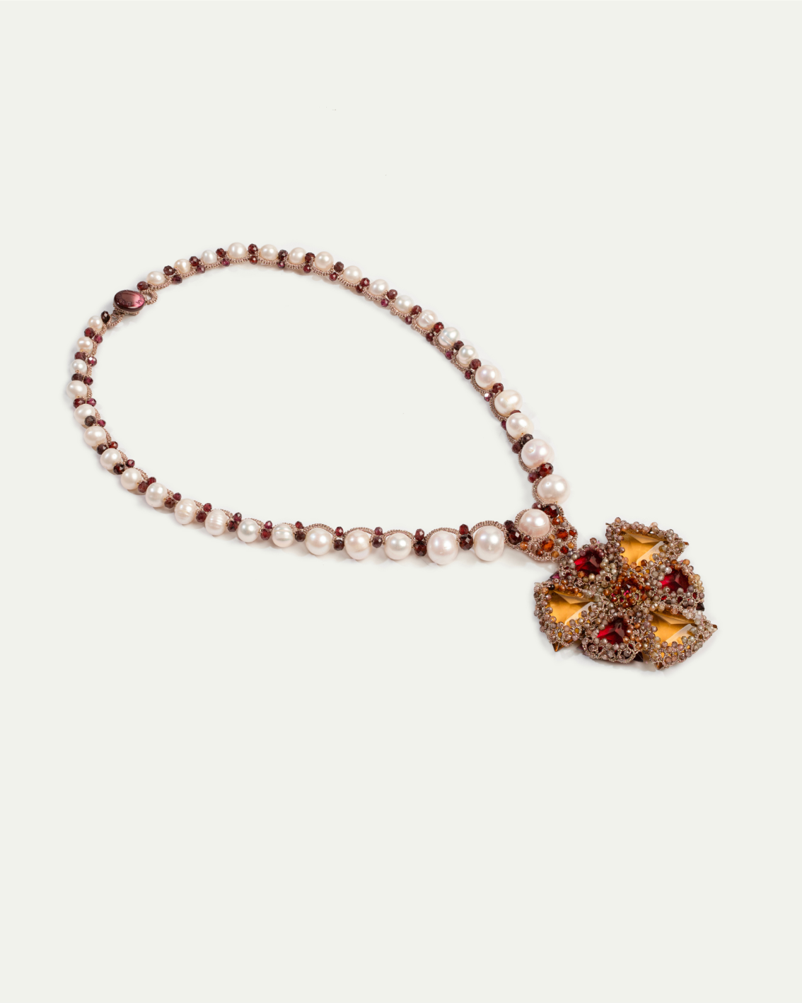 LYDIA NECKLACE in Silk, Pearl, Pearls color Yellow full view with sophisticated look and elegance