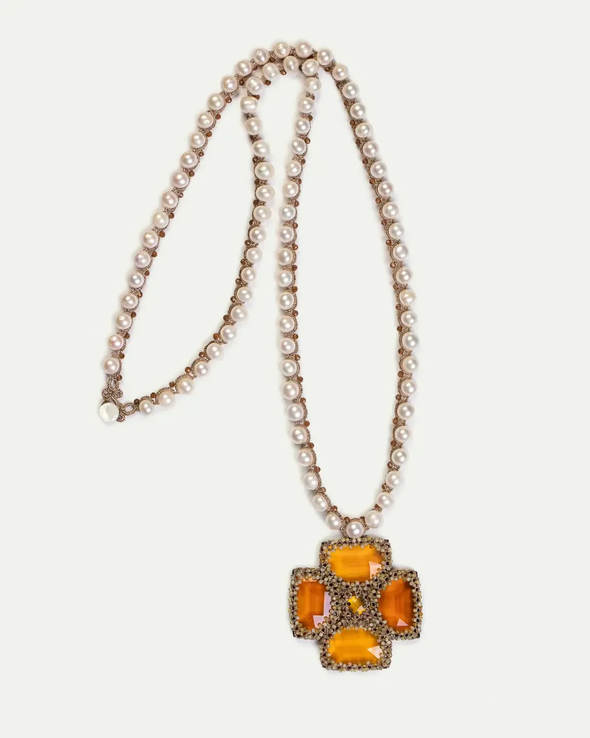 MALTA PENDANT in Silk, Pearl, Pearls color Gold close-up view with premium look and attention to detail