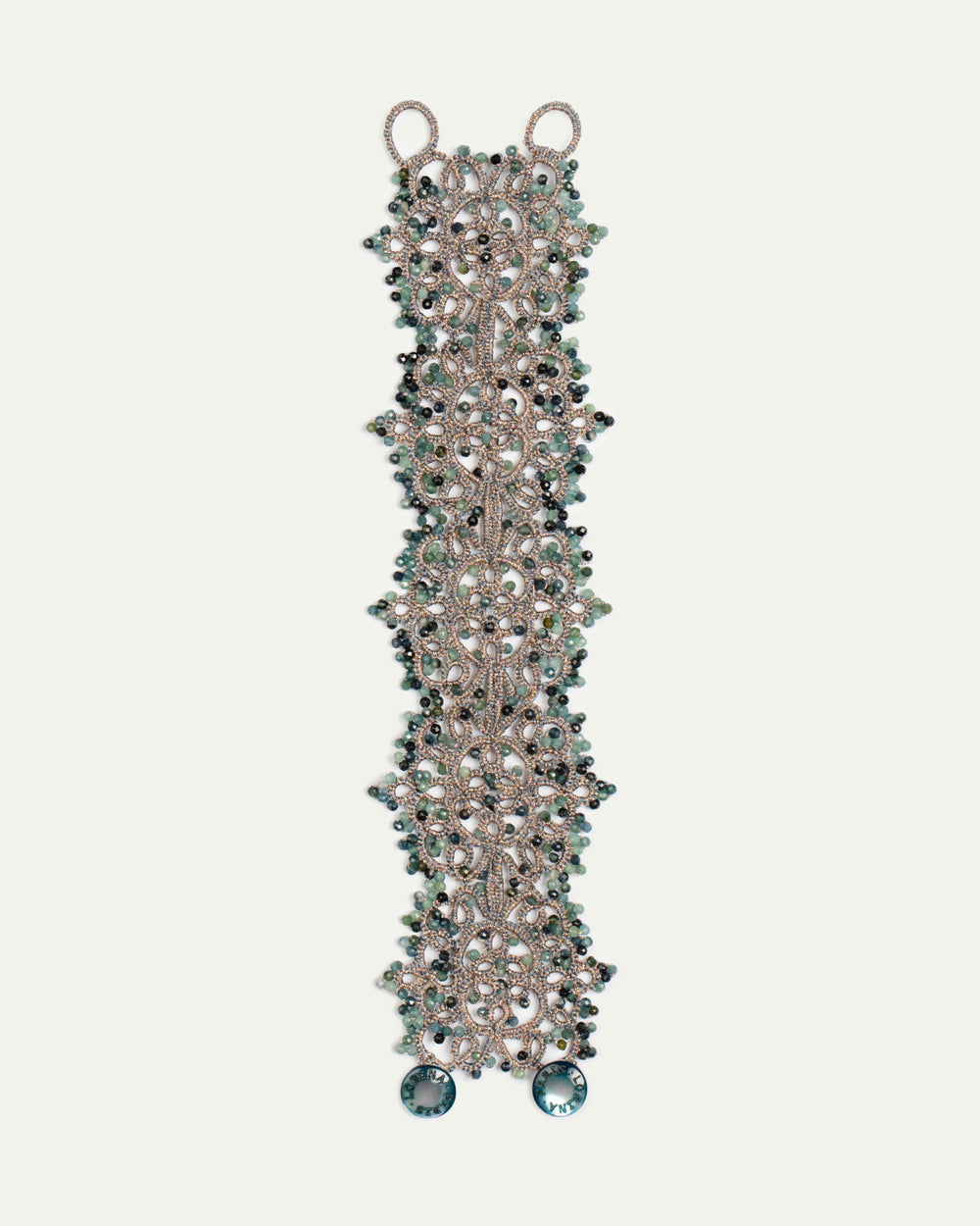 MARBELLA BRACELET in Silk, Pearl, Tourmaline color Blue front view with elegant and refined design
