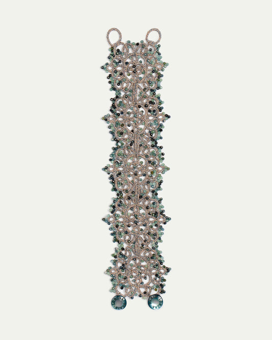MARBELLA BRACELET in Silk, Pearl, Tourmaline color Blue front view with elegant and refined design