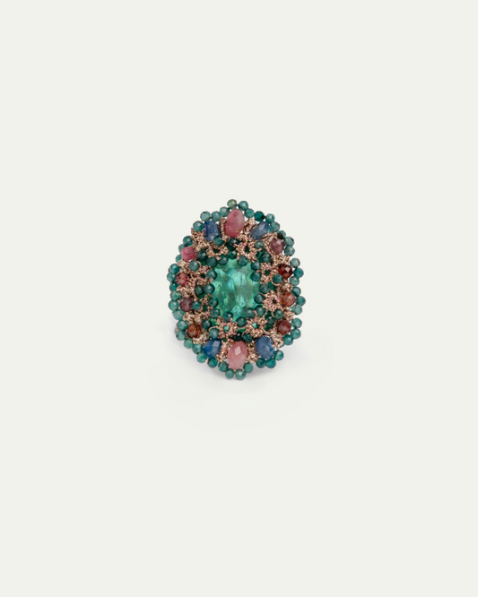 MEG RING in Silk, Crystal, Kyanite front view with elegant and refined design