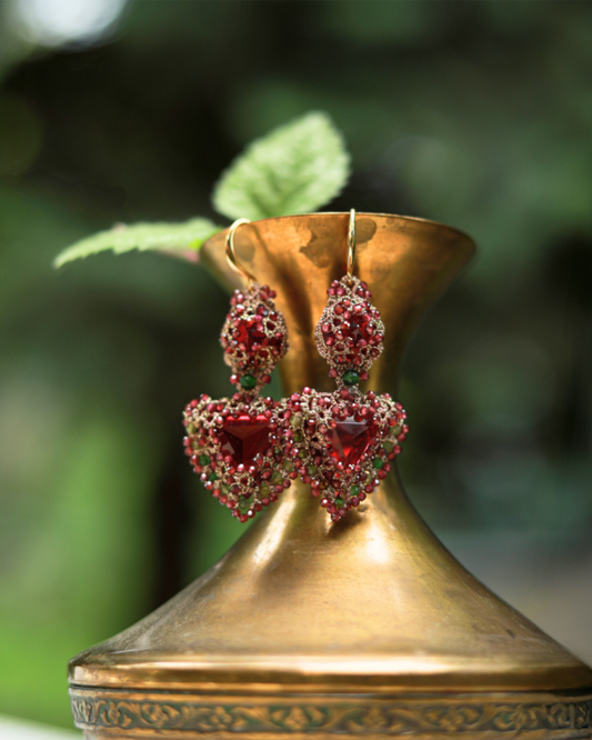 ELLA EARRINGS in Silk, Gold, Silver color Red front view with elegant and refined design