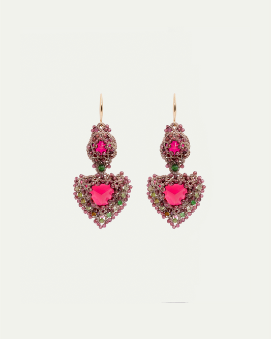 ELLA EARRINGS in Silk, Gold, Silver color Red side view with decorative details and quality finishes