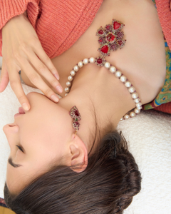 ELLA EARRINGS in Silk, Gold, Silver color Red angle view with superior finishes and refined design