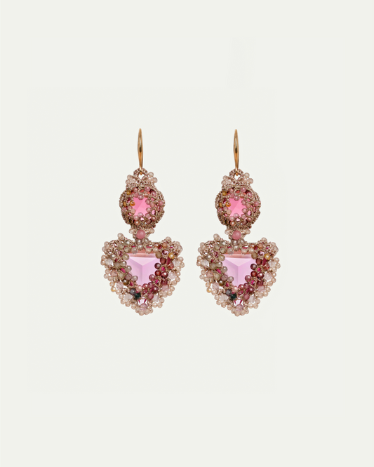 ELLA EARRINGS in Silk, Gold, Silver color Rose front view with elegant and refined design