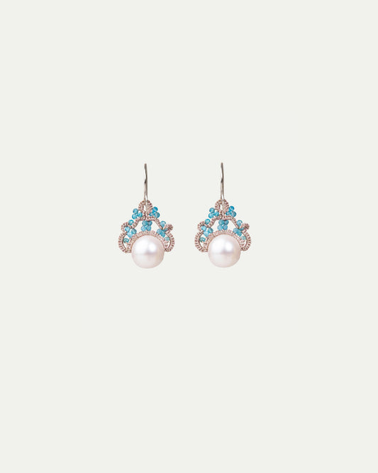 MOONA EARRINGS in Silk, Gold, Silver color Blue front view with elegant and refined design