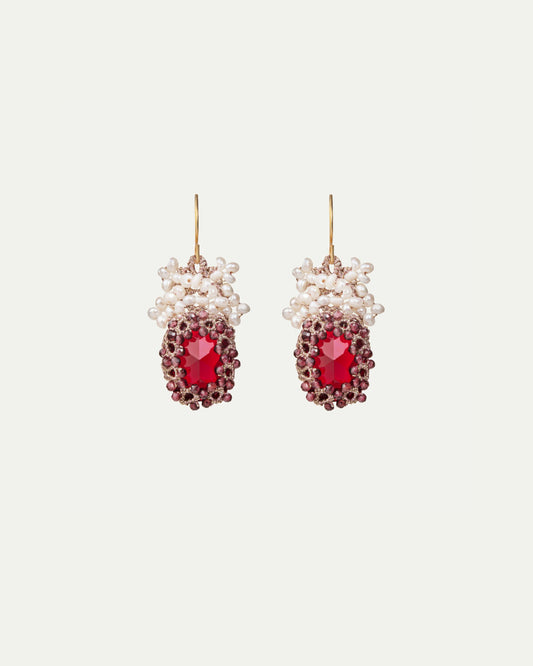 NAYA EARRINGS in Silk, Gold, Silver color Red front view with elegant and refined design