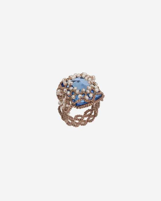 NAYA RING in Silk, Pearls, Freshwater pearls color Blue front view with elegant and refined design