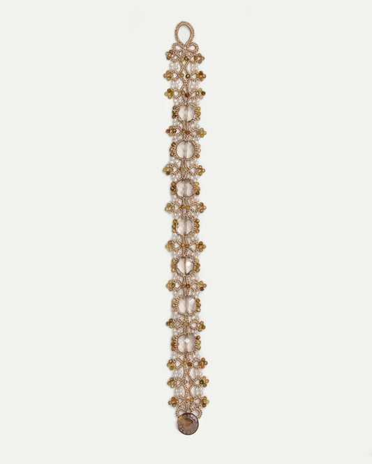 PAIGE BRACELET in Silk, Pearl, Pearls color Gold side view with decorative details and quality finishes