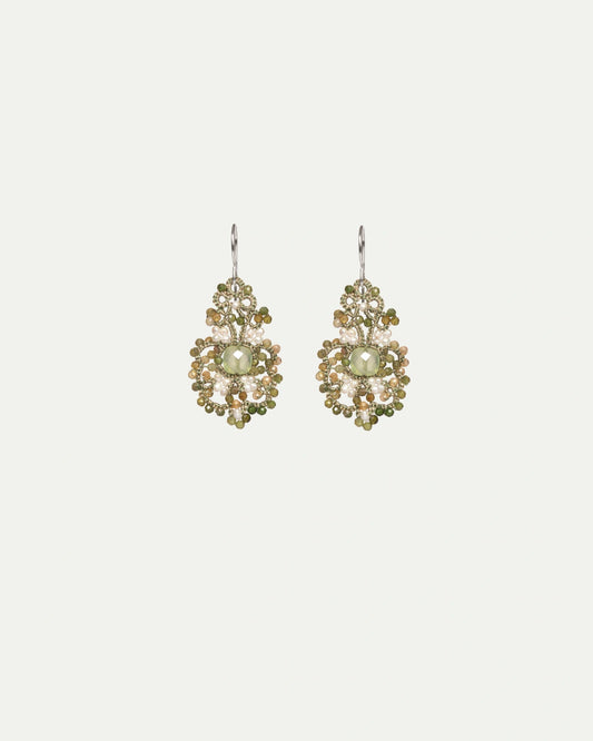PAIGE EARRINGS in Silk, Silver, Pearls color Green front view with elegant and refined design