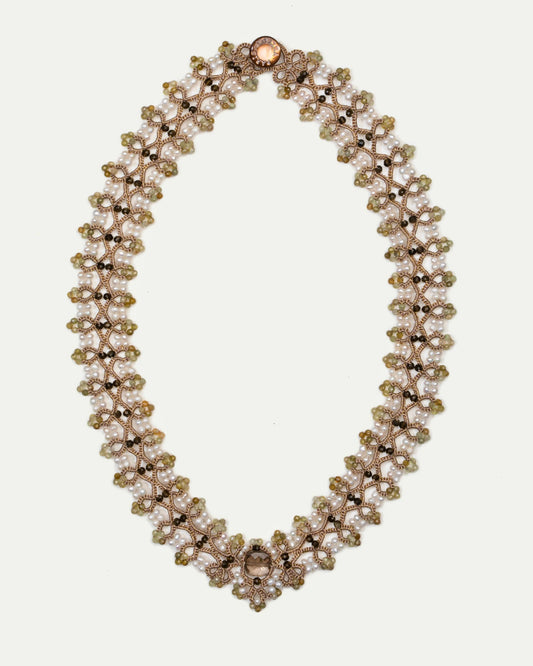 PAIGE NECKLACE in Silk, Pearl, Pearls color Gold front view with elegant and refined design