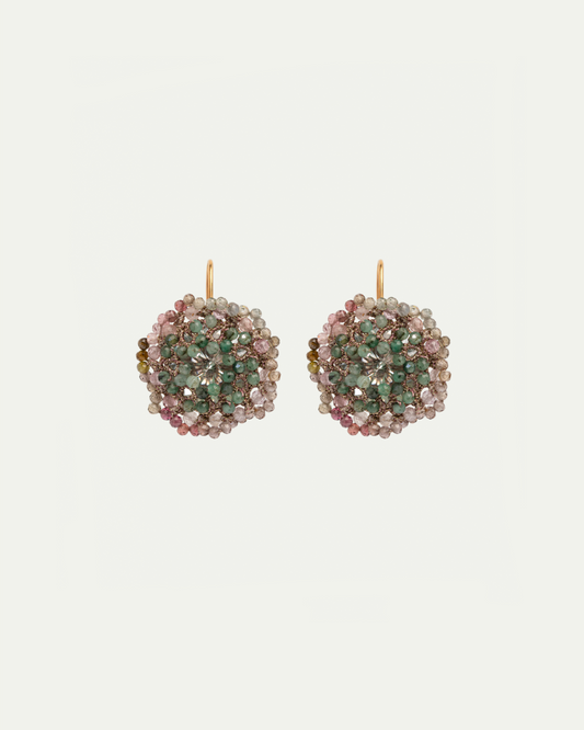 PHOEBE EARRINGS in Silk, Gold, Silver color Multicolor side view with decorative details and quality finishes